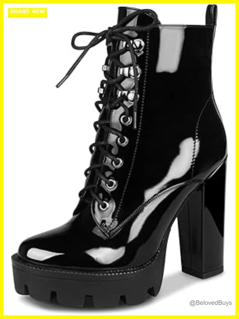 Platform Combat Boots Chunky Heel Lace Up Ankle Bootie Patent Leather